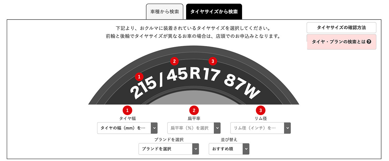 タイヤサイズから検索